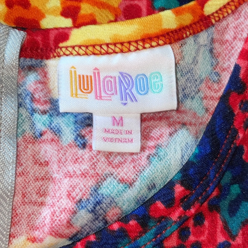 LuLaRoe Blue, Red, yellow & Green Midi Sundress Casual Crew Neck. Size Medium - Picture 3 of 5